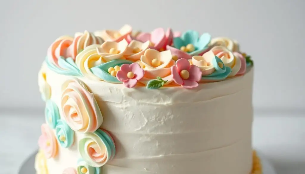 A delicately crafted birthday cake, adorned with a variety of intricate decorating techniques. In the foreground, vibrant swirls of buttercream frosting cascade down the sides, creating a textured and visually appealing surface. The middle ground features delicate fondant flowers in pastel hues, carefully positioned to create a whimsical and enchanting design. The background showcases a clean, white cake with a smooth, even finish, providing a clean canvas for the detailed decorations. Soft, diffused lighting casts gentle shadows, accentuating the depth and dimension of the cake's components. The overall composition conveys a sense of artistry, creativity, and attention to detail, perfectly capturing the essence of "Techniki zdobienia tortu". A delicately crafted birthday cake, adorned with a variety of intricate decorating techniques. In the foreground, vibrant swirls of buttercream frosting cascade down the sides, creating a textured and visually appealing surface. The middle ground features delicate fondant flowers in pastel hues, carefully positioned to create a whimsical and enchanting design. The background showcases a clean, white cake with a smooth, even finish, providing a clean canvas for the detailed decorations. Soft, diffused lighting casts gentle shadows, accentuating the depth and dimension of the cake's components. The overall composition conveys a sense of artistry, creativity, and attention to detail, perfectly capturing the essence of "Techniki zdobienia tortu".