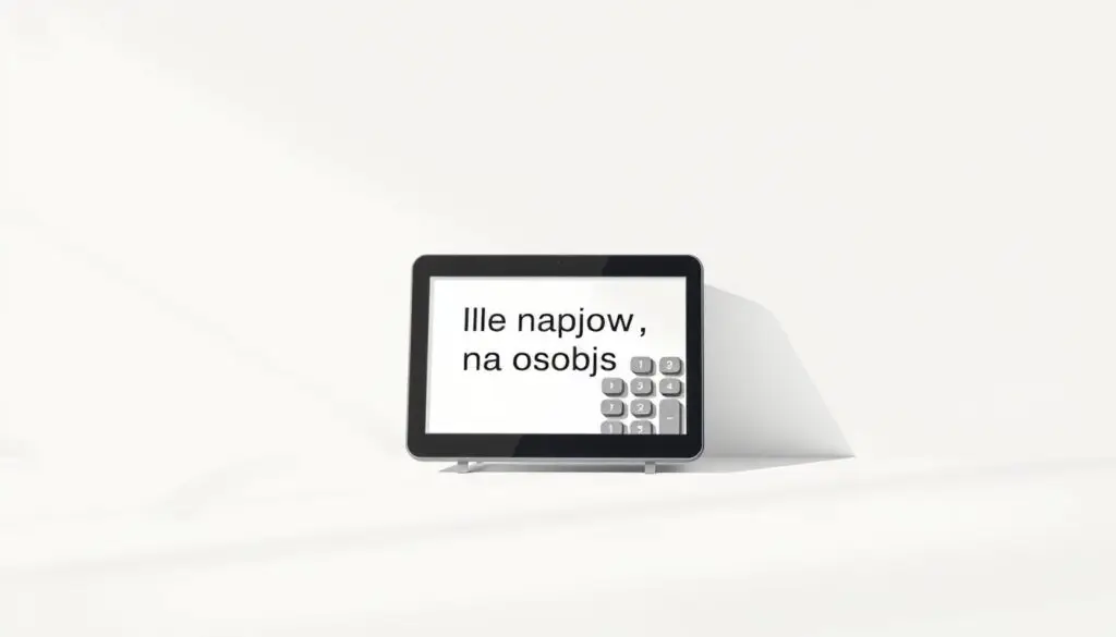 A modern, minimalist illustration showcasing a calculator display against a clean, white background. The calculator's screen prominently displays the text "Ile napojów na osobę" (How many drinks per person), inviting the viewer to interact with the interface. The foreground is crisp and sharply focused, while the background gently fades into a soft, hazy blur, directing attention to the central calculator. Soft, natural lighting from the left side casts subtle shadows, adding depth and dimensionality to the scene. The overall mood is one of efficiency, practicality, and visual simplicity, mirroring the informative nature of the content. A modern, minimalist illustration showcasing a calculator display against a clean, white background. The calculator's screen prominently displays the text "Ile napojów na osobę" (How many drinks per person), inviting the viewer to interact with the interface. The foreground is crisp and sharply focused, while the background gently fades into a soft, hazy blur, directing attention to the central calculator. Soft, natural lighting from the left side casts subtle shadows, adding depth and dimensionality to the scene. The overall mood is one of efficiency, practicality, and visual simplicity, mirroring the informative nature of the content.