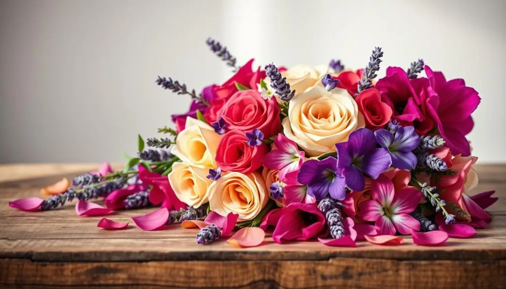 A bouquet of delectable, edible flowers artfully arranged on a rustic wooden table, illuminated by soft, natural lighting. The vibrant petals of roses, violets, and lavender spill across the surface, creating a visually captivating centerpiece. The composition is framed by a minimal, clean background, allowing the edible flowers to take center stage. The overall mood is one of elegance and sophistication, inviting the viewer to imagine the beautiful and unique way these flowers could be incorporated into a celebratory cake or dessert. A bouquet of delectable, edible flowers artfully arranged on a rustic wooden table, illuminated by soft, natural lighting. The vibrant petals of roses, violets, and lavender spill across the surface, creating a visually captivating centerpiece. The composition is framed by a minimal, clean background, allowing the edible flowers to take center stage. The overall mood is one of elegance and sophistication, inviting the viewer to imagine the beautiful and unique way these flowers could be incorporated into a celebratory cake or dessert.