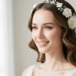 Fryzura ślubna 2026 - panna młoda z eleganckimi falami i kwiatami we włosach