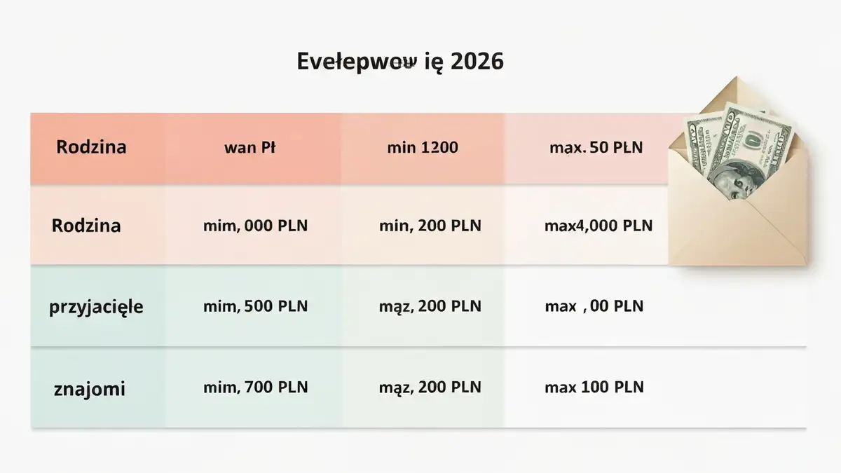 Koperta weselna 2026 – tabela kwot dla gości i porady jak wpisać kwotę